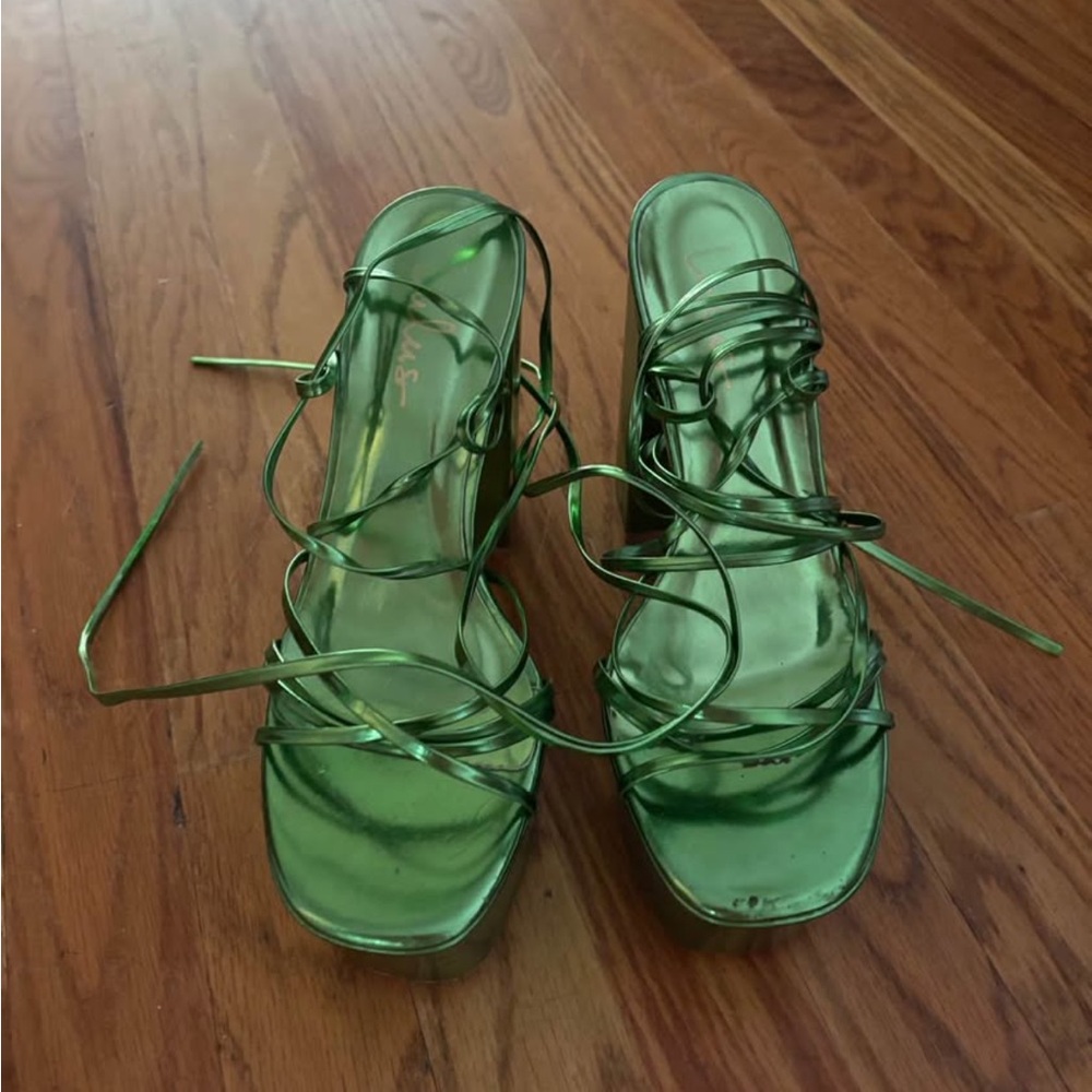 Lulu's Green Strappy Heels with Ankle Wrap